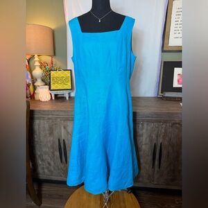 Talbots Turquoise Blue Irish Linen Midi Dress